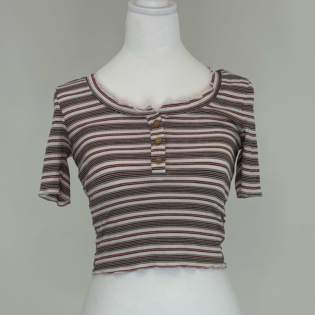 Striped Half Button Down Tee